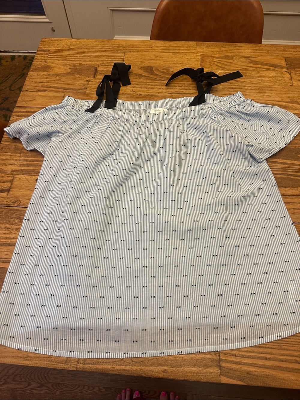 Motherhood Maternity Light Blue Striped Off-Shoulder Tie-Shoulder Camisole Tank
